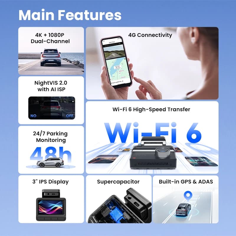 DDPAI Dash Cam Z50 Pro 4K HDR + 1080P Car DVR Night Vision Wi-Fi 6 GPS ADAS 24h Parking Monitor Front and Rear Camera Dashcam - 2