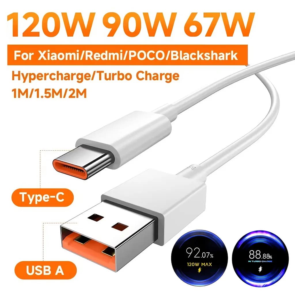 كابل شحن سريع توربو 120 واط 100 واط 90 واط 67 واط 6 أمبير نوع C USB لشركة شاومي 11 12 13 14 15 17 ريدمي نوت 11T 12 13 14 POCO X5 X6 X7 برو