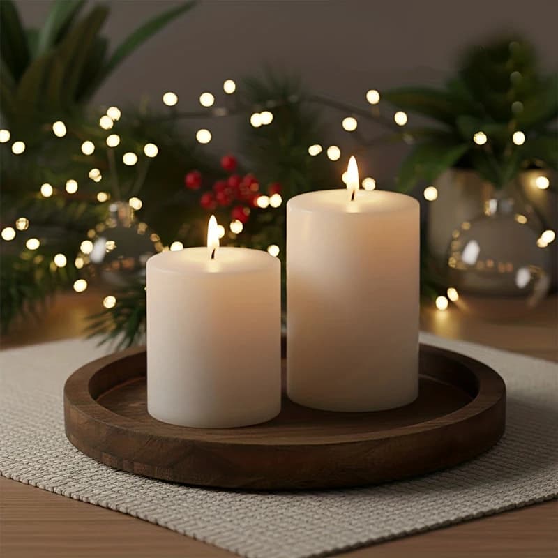 Serving Tray - Farmhouse Style Round Wood Plate for Kitchen Countertop, Coffee Table Centerpiece, Candles & Decor (11.2& 7.9”) - 4