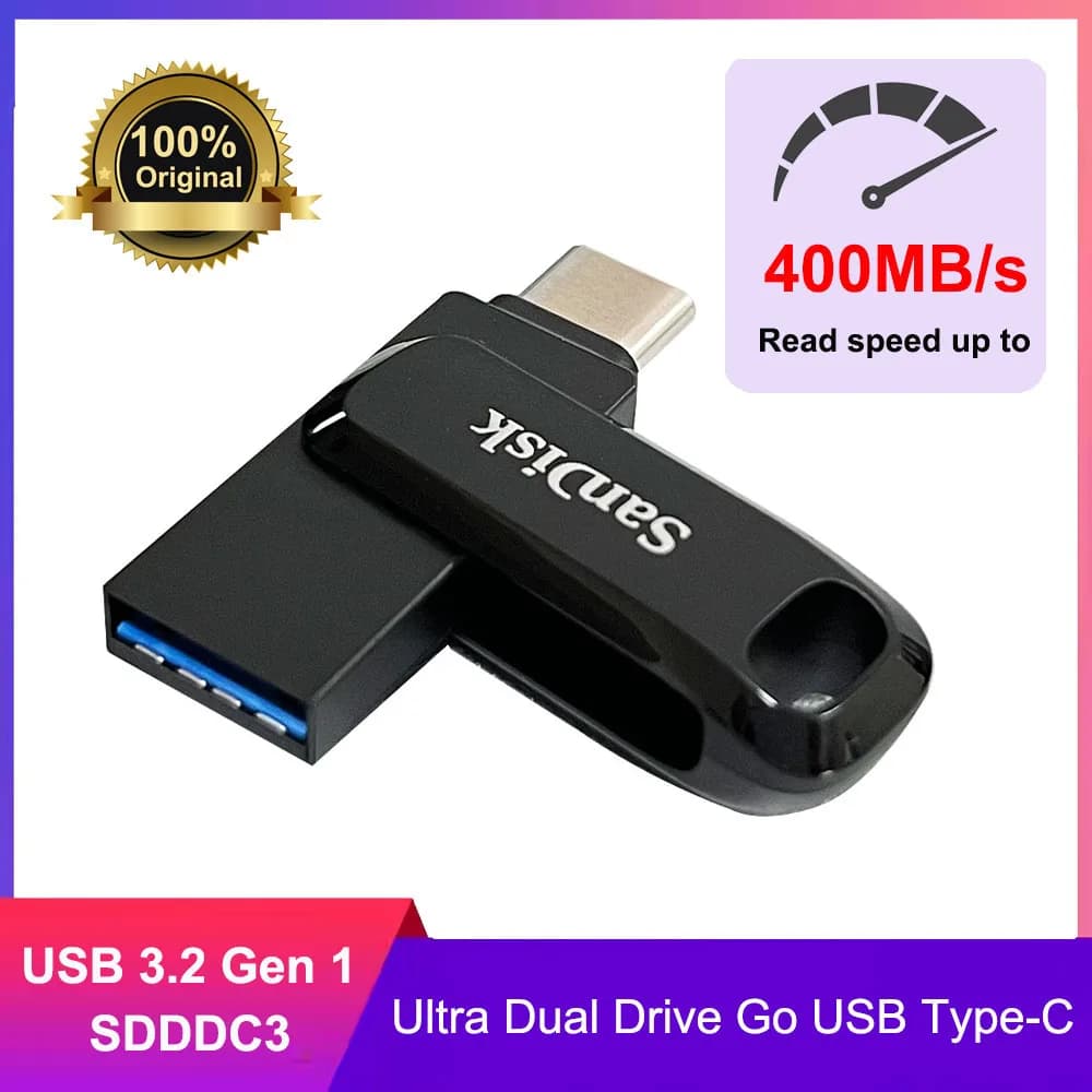 محرك أقراص فلاش SanDisk OTG Type-C USB 3.2 Gen 1 سعات 64 جيجابايت 128 جيجابايت 256 جيجابايت 512 جيجابايت Ultra Dual Drive Go USB Type-C U Disk بسرعة 300-400 ميجابايت/ثانية للكمبيوتر/ماك