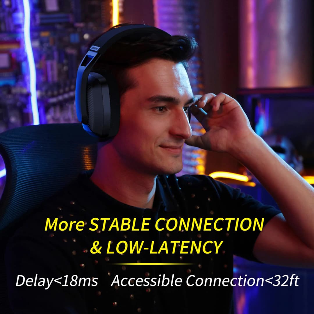 سماعات ألعاب لاسلكية BINNUNE 2.4GHz مع ميكروفون، متوافقة مع PS5 وPS4 وPC وMac وبلاي ستيشن، سماعات بلوتوث للألعاب - 3