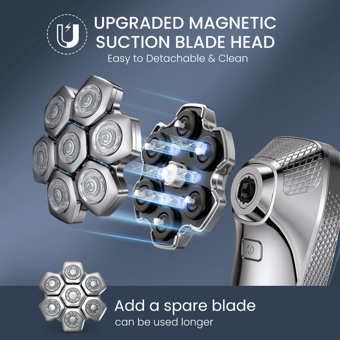 KENSEN 5 in 1 Electric Head Shaver Magnetic 7D Floating Blade Men's Grooming Kit Rechargeable Head Shaving Machine Beard Trimmer - 2