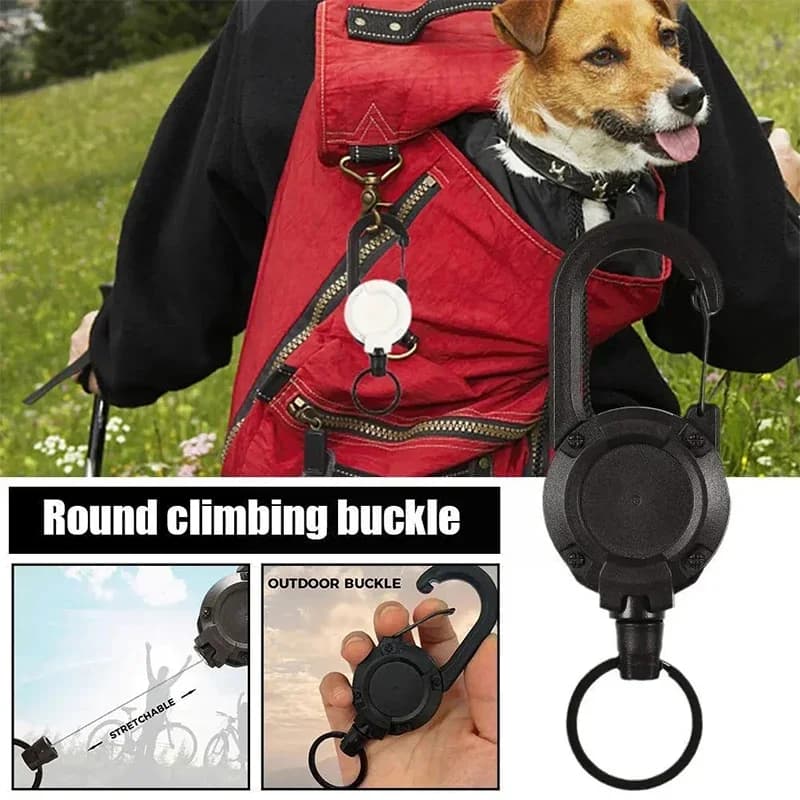 Outdoor Carabiner Hook Backpack Buckle Automatic Retractable Wire Rope Luya Anti-theft Tactical Keychain Telescopic Belt Keyring - 5