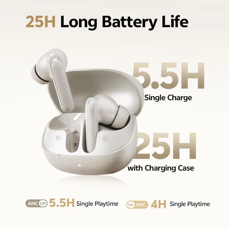 سماعات QCY Buds ANC -45dB لعزل الضوضاء التكيفي، بلوتوث 5.4 لاسلكية، 6 ميكروفونات لمكالمات واضحة، مشغل ديناميكي 10 مم، عمر بطارية 25 ساعة - 5