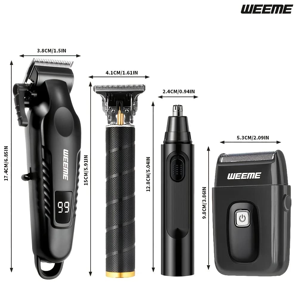 4 in 1 Men's Grooming Kit Hair Clipper Beard Trimmer Body Groomer Nose Trimmer LCD Display USB Rechargeable T Blade Shaver - 6