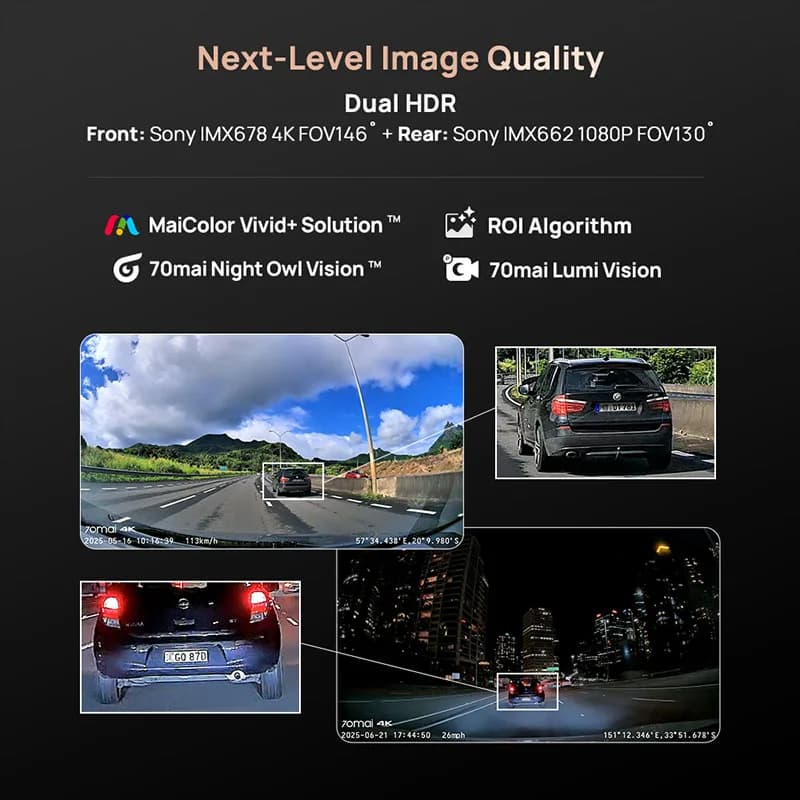 【SA Warehouse】70mai Dash Cam 4K A810S UHD Front 4K+Rear 1080P Wi-Fi 6 Voice Control GPS ADAS Supercapacitor 4G LTE 70mai A810S - 3