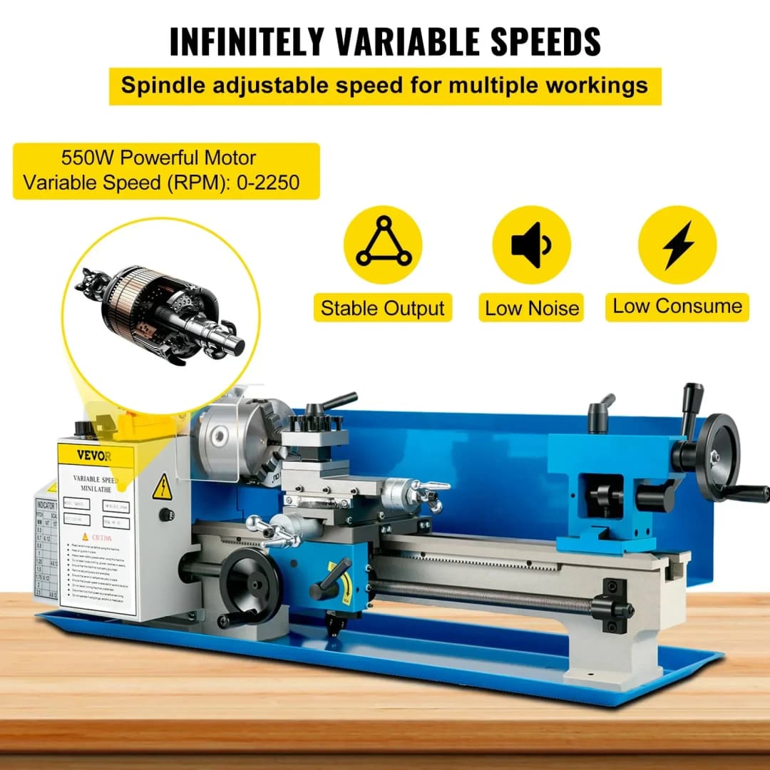 VEVOR Mini Metal Lathe 7"x12" Metalworking Woodworking Gears Motorized Milling 2250RPM - 5