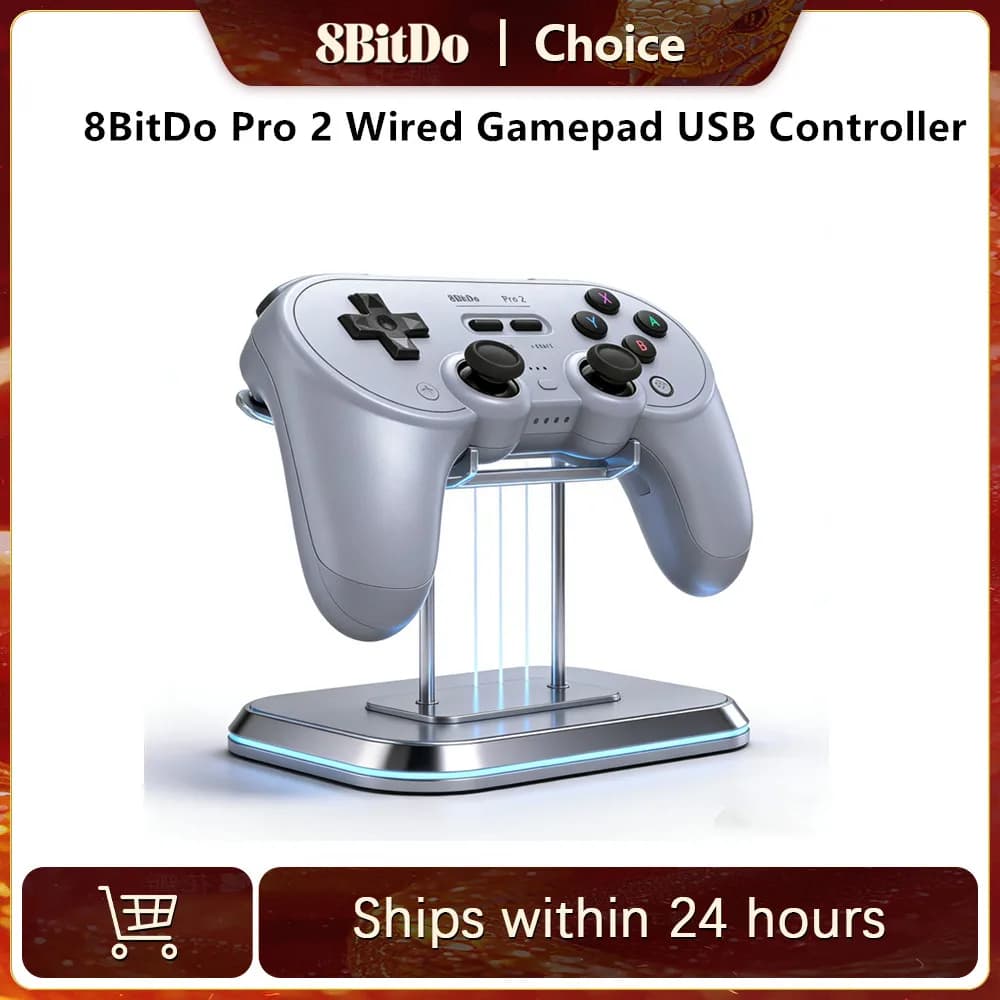 8BitDo Pro 2 يد تحكم سلكية يو اس بي لنينتندو سويتش وويندوز وستيم وراسبيري باي ونس سويتش