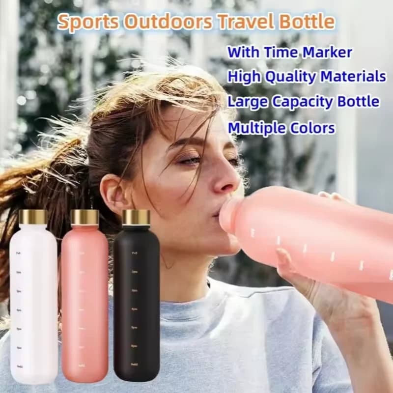 1000ML Bottle With Time Marker Motivational Reusable Fitness Sports Outdoors Travel Cycling Leakproof BPA Free Frosted Bottle - 3