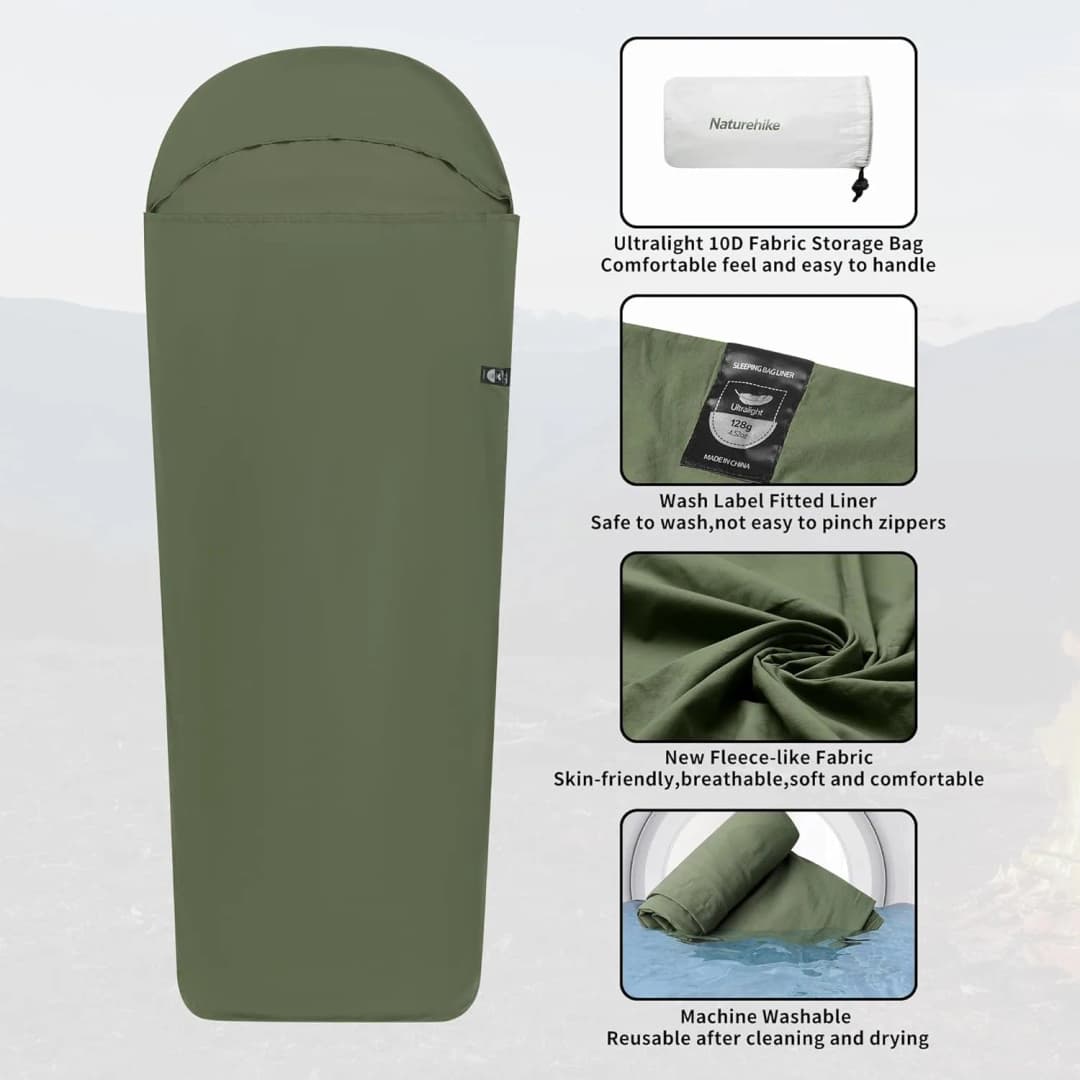 بطانة كيس نوم تخييم من Naturehike بطانة كيس نوم فردي بطانة كيس نوم مومياء بطانة كيس نوم محمولة فائقة الخفة - 2