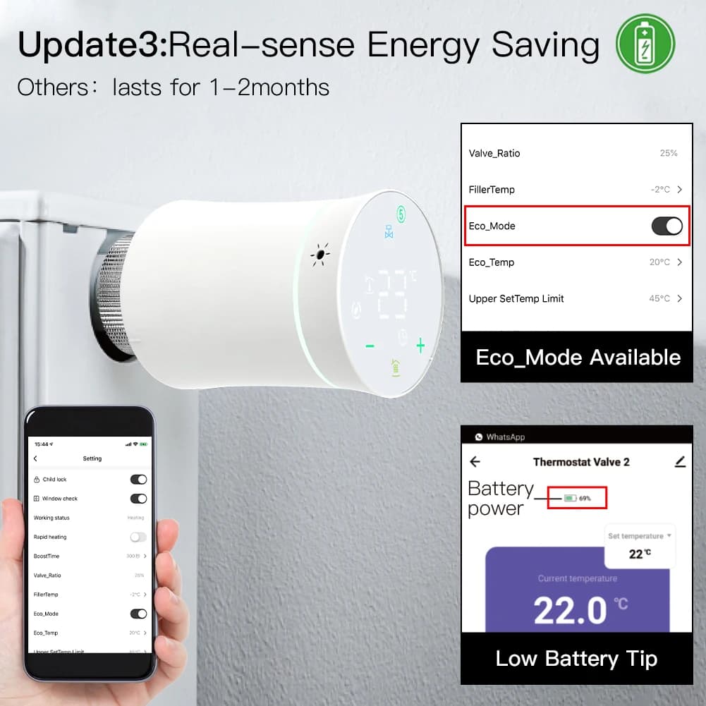 MOES Tuya ZigBee3.0 New Radiator Actuator Valve Smart Programmable Thermostat Temperature Heater TRV With Alexa Voice Control - 5