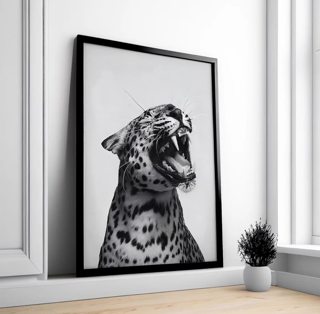 Fashion Stylish Wall Art Print - Trendy Leopard Roar Print - Black and White - Home Decor - Printable Wall Art Digital Download - 3