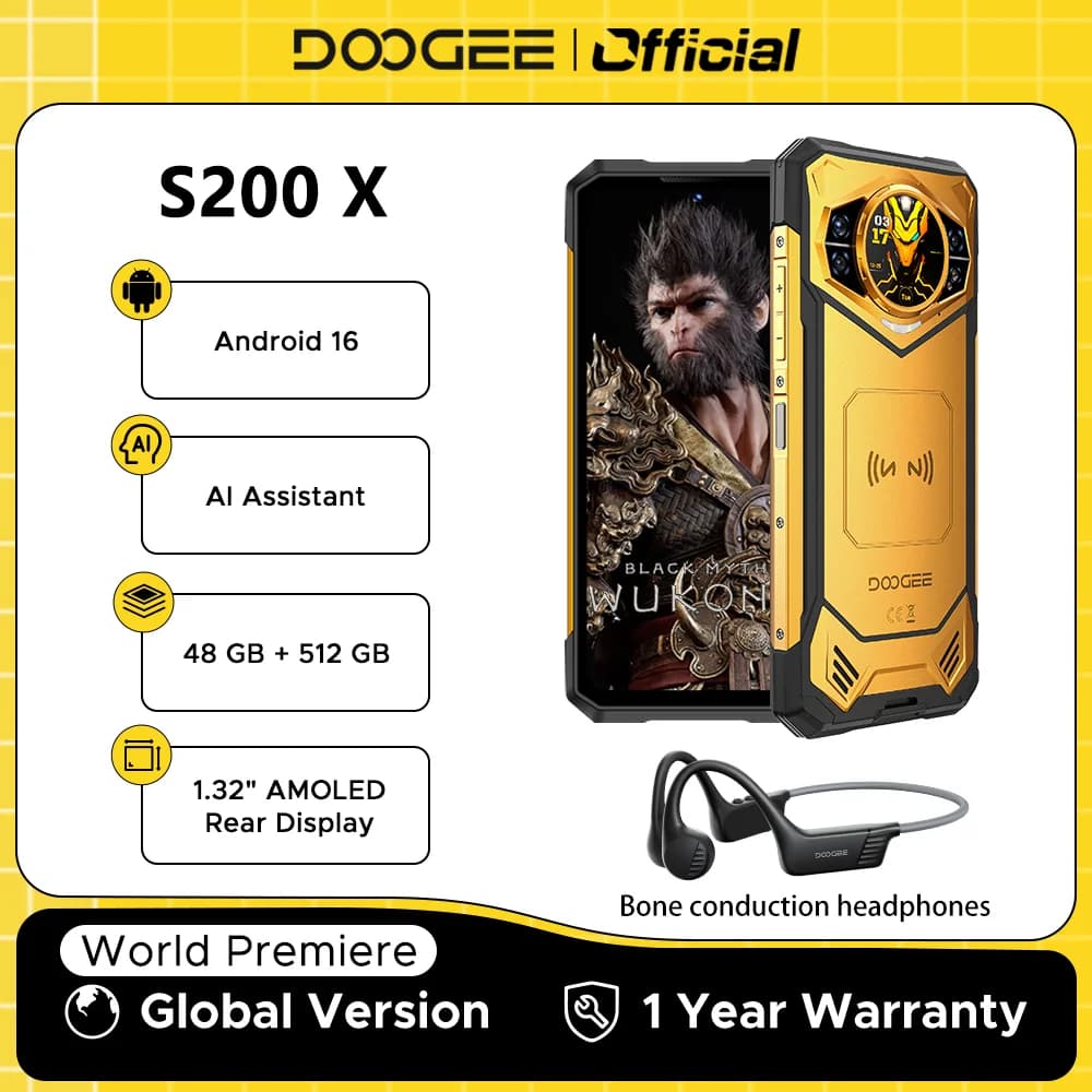 هاتف دوغي إس200 إكس 5جي المتين 48 جيجابايت 512 جيجابايت ديمينسيتي 7050 شاشة 6.72 بوصة FHD+120Hz بطارية 10100 مللي أمبير كاميرا 100 ميجابكسل أندرويد 16 تقنية NFC