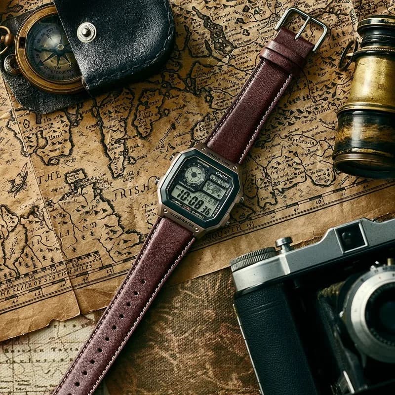 Casio AE-1200WHL-5A Vintage Royale Square Watch, World Map Display Multi-Time 4 Cities LED Light 1/100 Sec Stopwatch ﻿ ﻿ ﻿ - 4