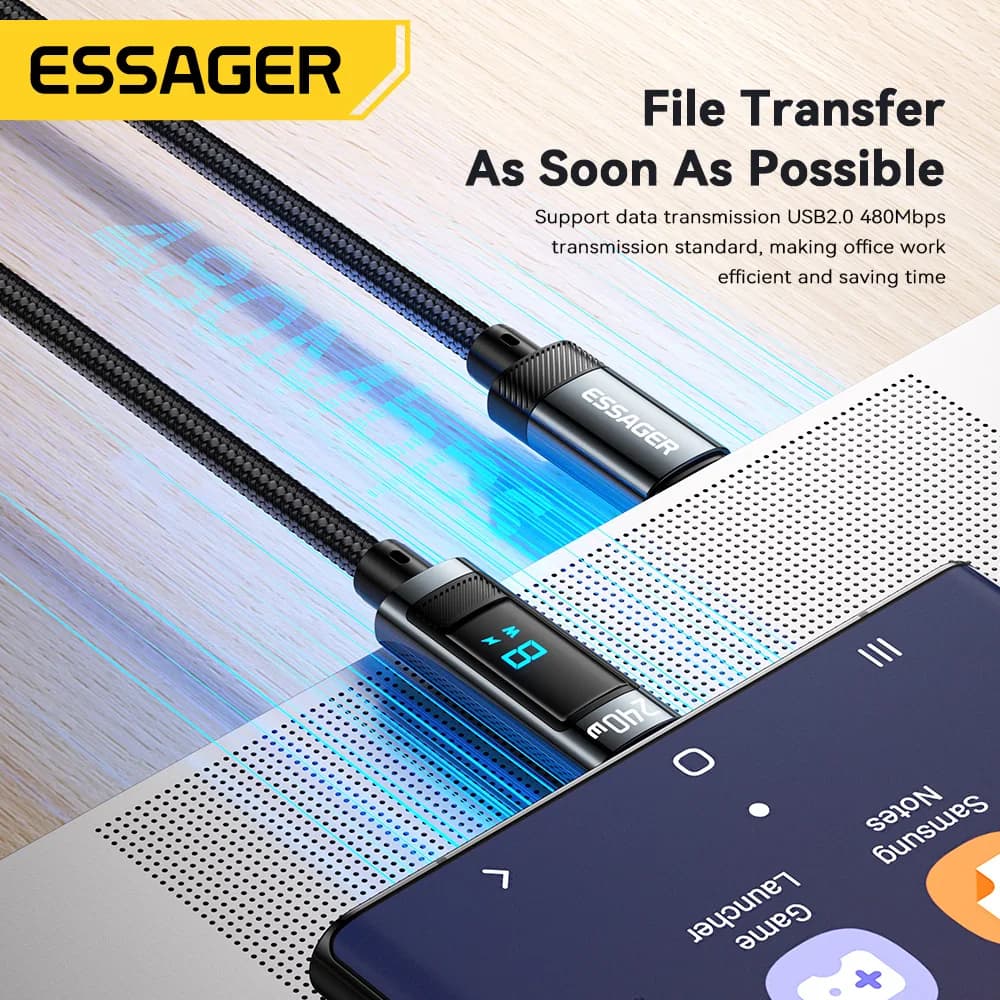 كابل إيساجر 240 واط من نوع USB-C إلى USB-C بشحن سريع 100 واط PD 3.1 لهواتف آيفون 15 برو ماكس وماك بوك برو وأجهزة شاومي وسامسونج - 4