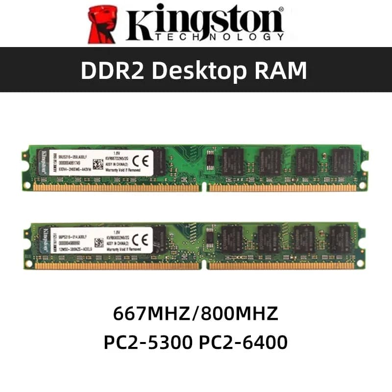 كينجستون ميموريا رام DDR2 2 جيجابايت 800 ميجاهرتز 667 ميجاهرتز PC2-5300 PC2-6400 240 دبوس 1.8 فولت NON ECC ذاكرة سطح المكتب موديل