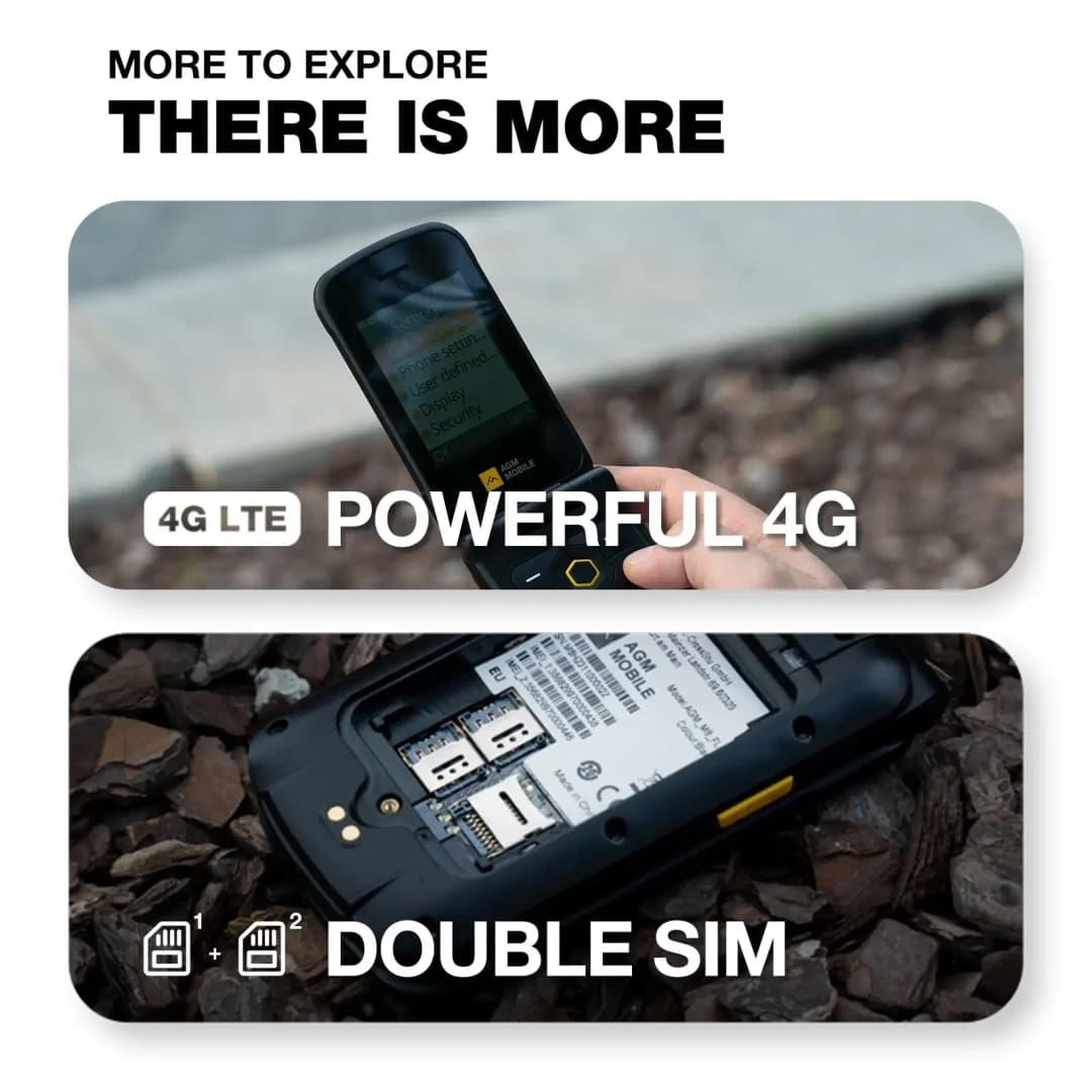 AGM M8 Security Rugged Flip Phone Senior Safe No Cam/Bluetooth WaterProof  2.8” QVGA 4G SOS Button 1500mAh Battery FM Radio - 2