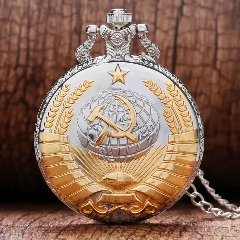 Vintage Soviet Sickle Hammer Communist Style Quartz Pocket Watch For Men And Women Vintage Bronze Pendant Best Gift - 4