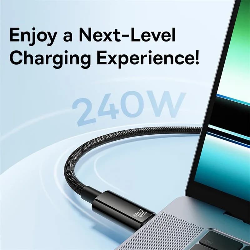 كابل Baseus 240 واط USB C لهاتف iPhone 17 و16 و15 بلس برو ماكس شحن فائق لجهاز Macbook شاحن سريع كابل Type C لاجهزة Xiaomi و Samsung - 2