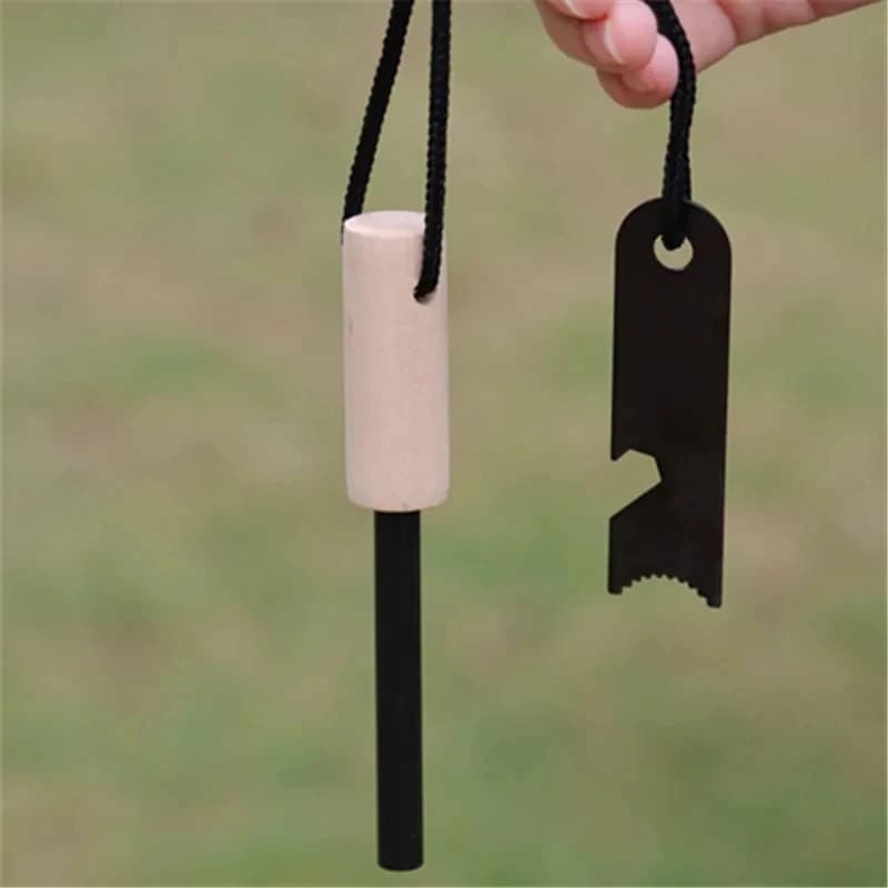 New Wilderness Survival Portable Flint Kit - Magnesium Fire Starter Stick with Wooden Handle for Camping Outdoor Equipment Tool - 4
