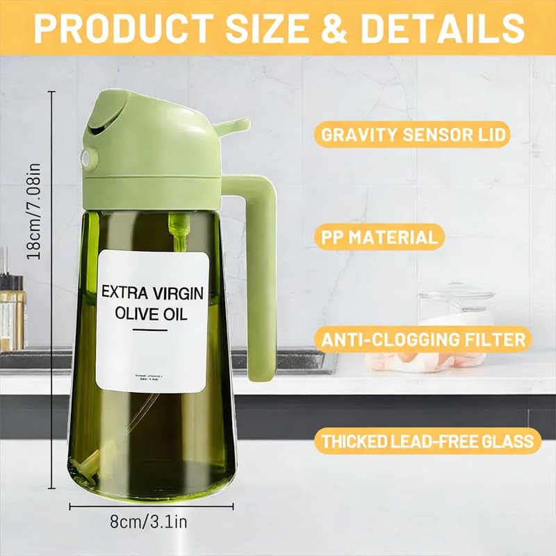 2-in-1 16oz 470ml Brown Glass Oil Sprayer Leakproof Eco-Friendly Olive Oil Dispenser Perfect for Cooking BBQ Grill Air Fryer - 6
