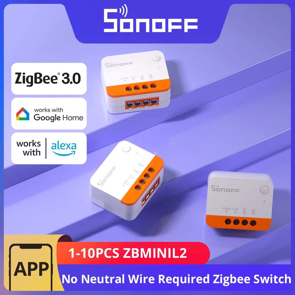 1-10 قطع SONOFF ZBMINIL2 Zigbee 3.0 مفتاح ذكي لا يحتاج سلك محايد حجم صغير تحكم ثنائي الاتجاه عبر EWeLink Google Alexa Alice
