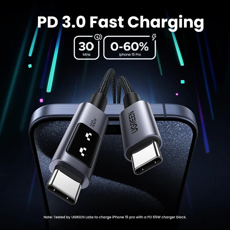 UGREEN UNO PD100W Fast Charge USB C Cable for iPhone 17 16 15 Type C to Type C Data Cord for Samsung Xiaomi MacBook Charge Cable - 3