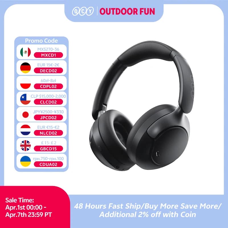 سماعة رأس لاسلكية QCY H3 Pro ANC مع إلغاء الضوضاء حتى 50dB وصوت عالي الدقة ثلاثي الأبعاد مع تقنية LDAC وبلوتوث 5.4