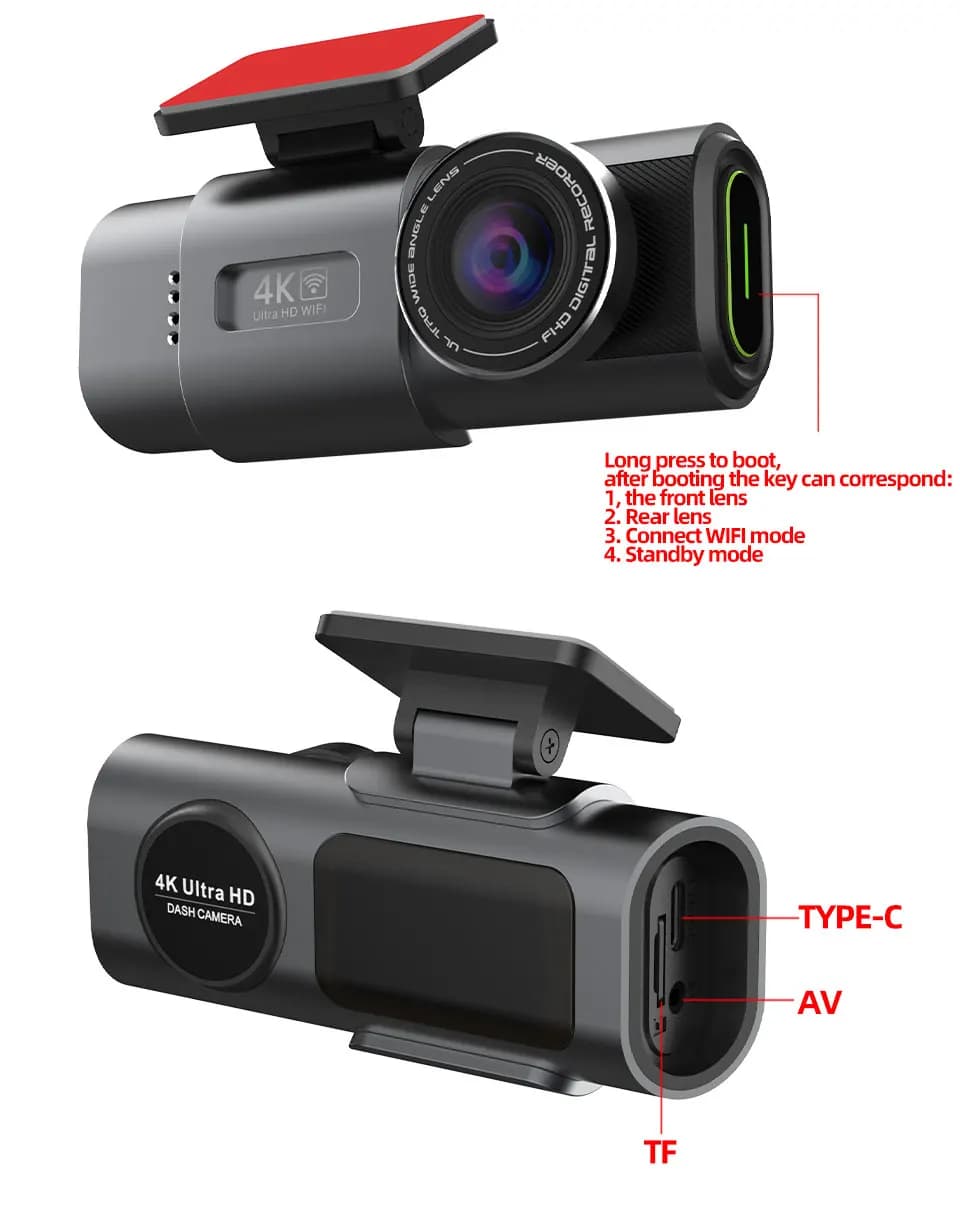 كاميرا سيارة تسجيل 4K UHD كاميرا DVR رؤية ليلية مسجل فيديو مدمج واي فاي دعم GPS مراقبة 24 ساعة - 6
