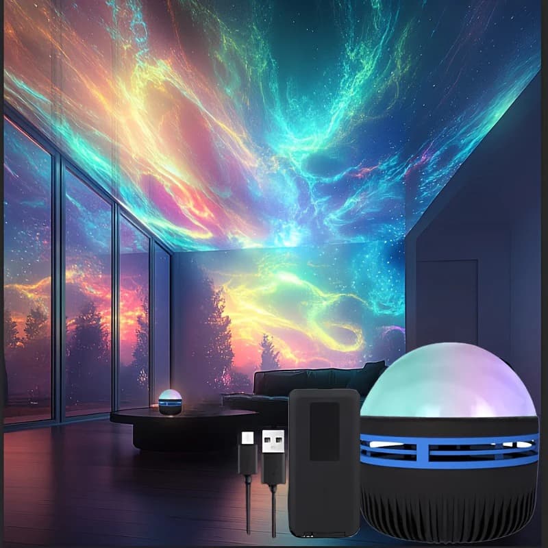 جهاز عرض أجواء LED لأضواء الشمال، 7 أوضاع، إسقاط دوران النجوم، يعمل بالـ USB، تحكم عن بعد، لديكور غرفة النوم - 3