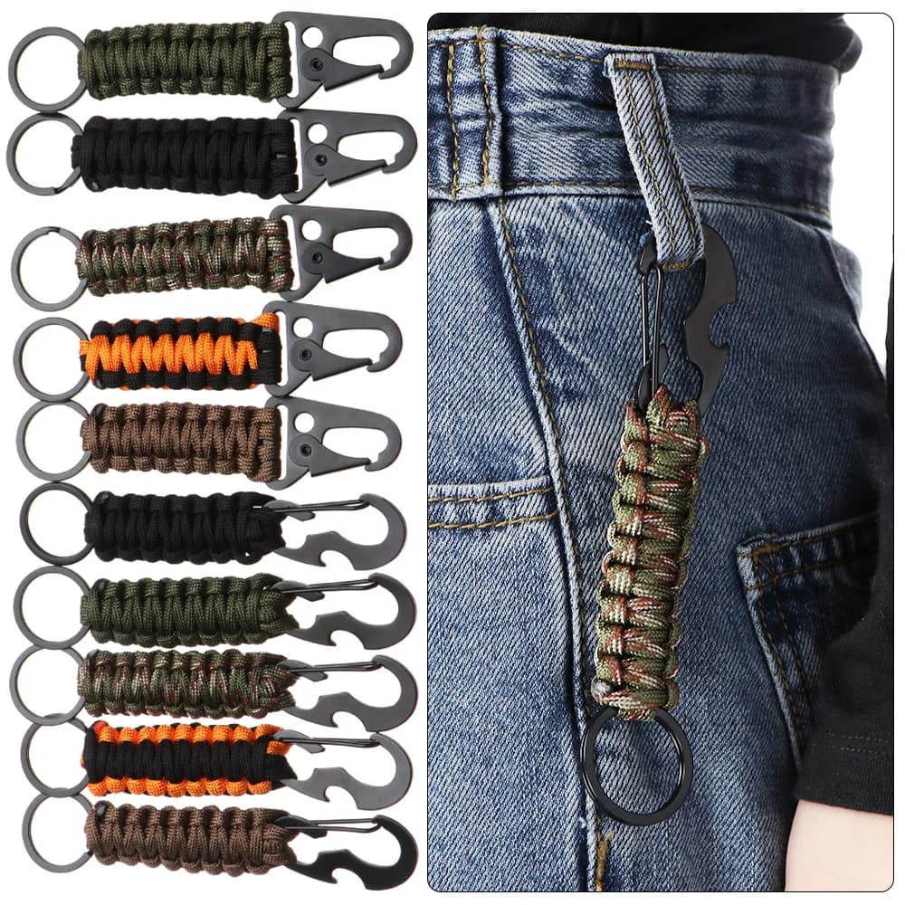 في الهواء الطلق المفاتيح حلقة التخييم حلقة تسلق العسكرية Paracord الحبل حبل التخييم مجموعة الحبال أدوات فتاحة الزجاجات عقدة الطوارئ - 2
