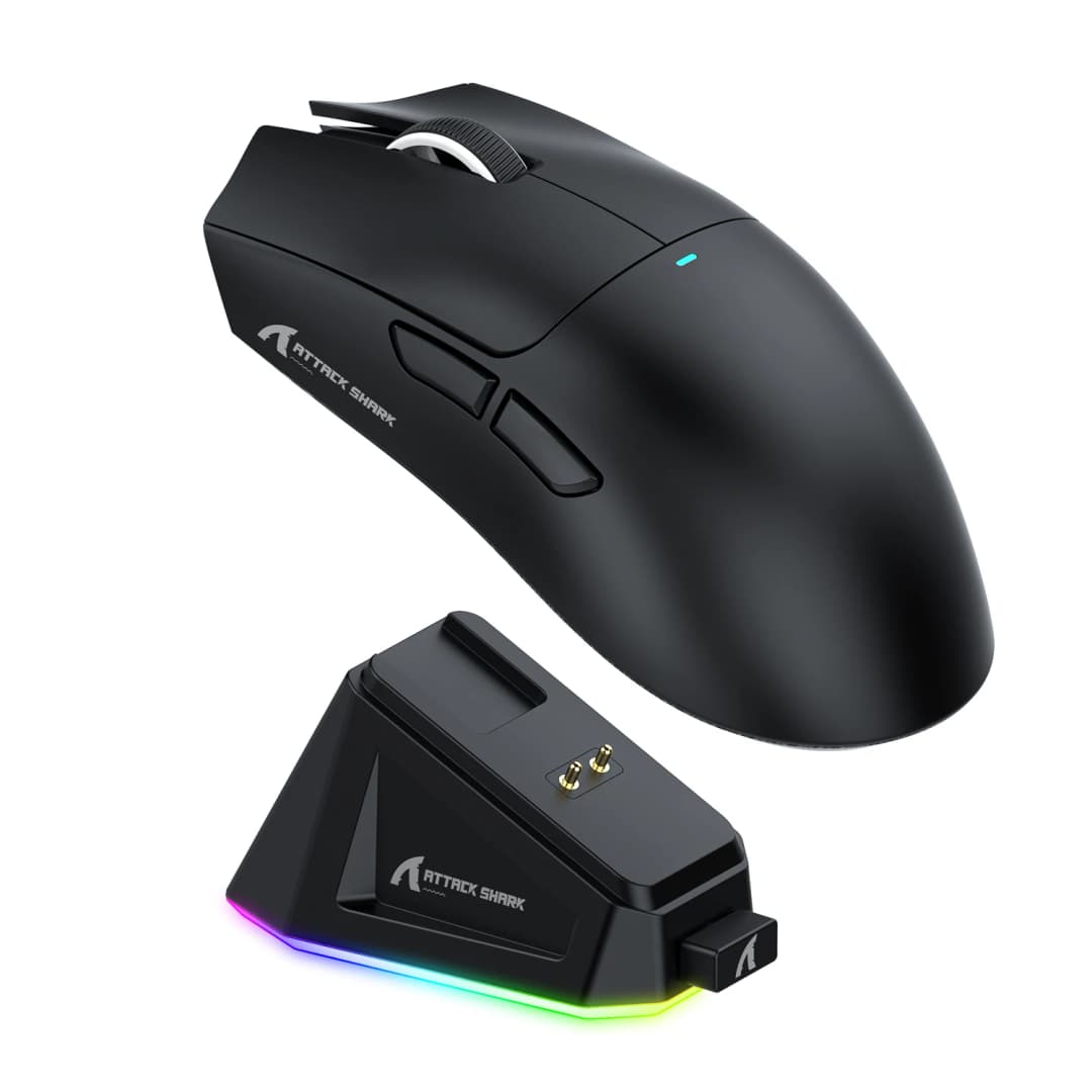 ماوس لاسلكي بلوتوث Attack Shark X11 بثلاثة أوضاع 2.4G PAW3311، إضاءة RGB، قاعدة شحن مغناطيسية، ماوس ألعاب إلكترونية