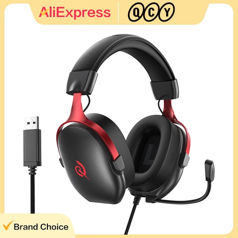 سماعات رأس الألعاب السلكية QCY VN200 Pro H7GM مع صوت محيطي 7.1 ووصلة USB متوافقة مع أجهزة الكمبيوتر وPS4 وPS5 ومنصات متعددة