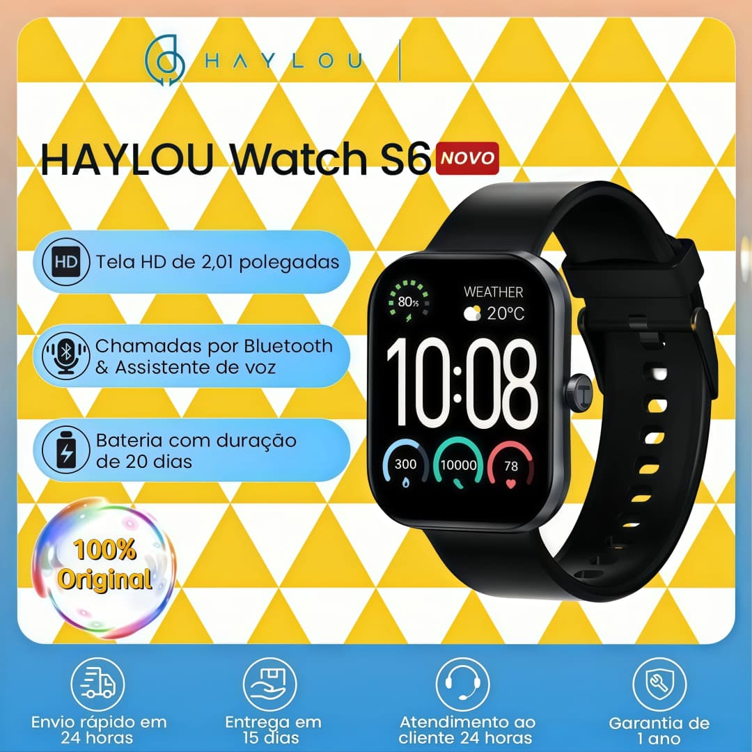 ساعة HAYLOU S6 الذكية بشاشة 2.01 بوصة HD مع مكالمات صوتية عبر البلوتوث ومقاومة للماء حتى 68 متراً لتتبع اللياقة البدنية