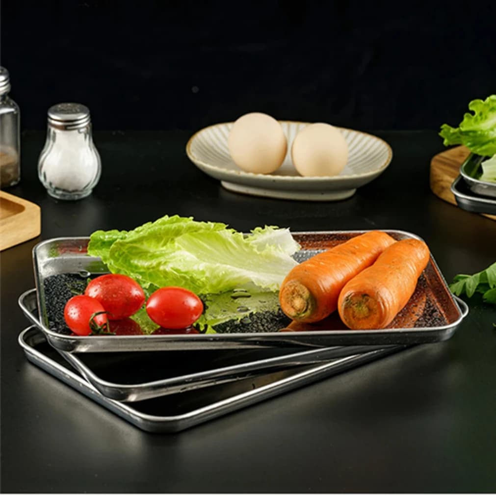 Rectangle Stainless Steel Tray Buffet Presentation Tray Metal Food Serving Plate Rice Noodle Pan Home Dishes Storage Organizer - 2
