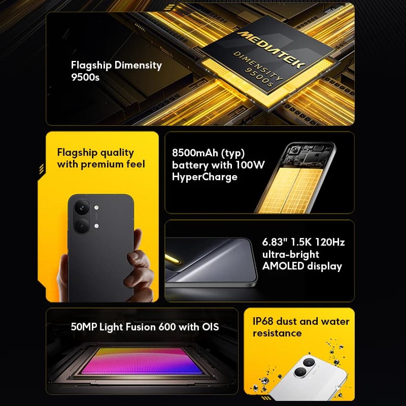 هاتف ذكي POCO X8 PRO MAX بشاشة 6.83 بوصة برتقالية، بطارية 8500 مللي أمبير، معالج Dimensity 9500s، شاشة AMOLED فائقة السطوع بدقة 1.5K ومعدل تحديث 120 هرتز، إصدار عالمي - 2
