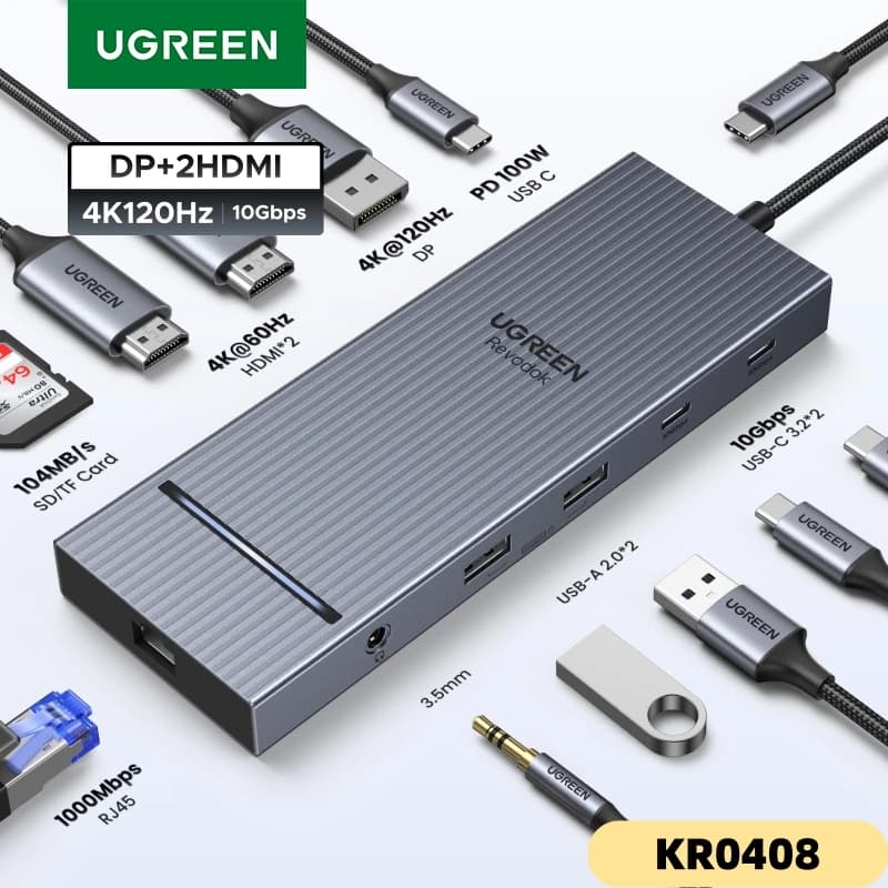 يوجرين 12-في-1 هاب يو اس بي تايب-سي إلى 2HDMI 4K120Hz DP USB3.2 10Gbps SD/TF RJ45 PD100W لماك بوك ديل اتش بي ملحقات لابتوب دوكينغ