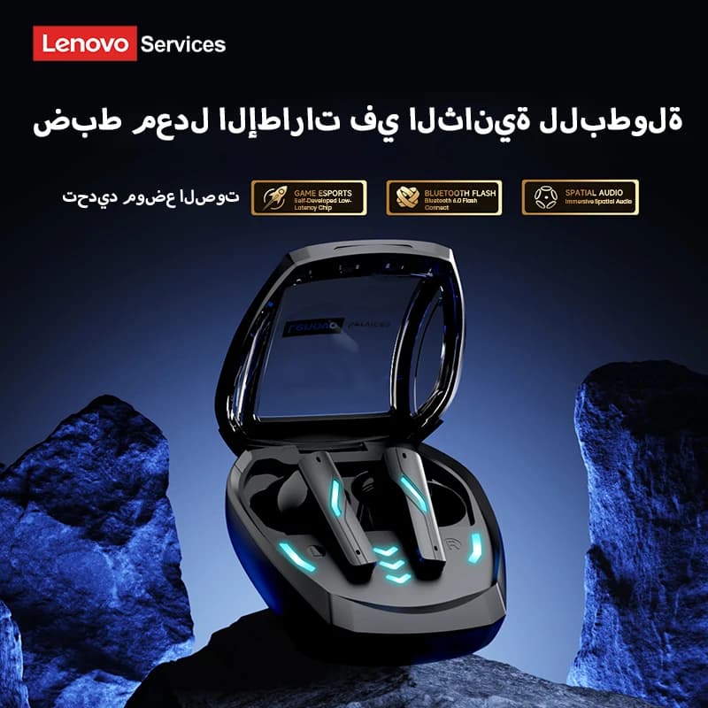 سماعات رأس ألعاب Lenovo GT100 TWS Bluetooth 6.0 جديدة بزمن وصول منخفض وعمر بطارية طويل سماعات أذن لاسلكية داخل الأذن مكالمات عالية الدقة