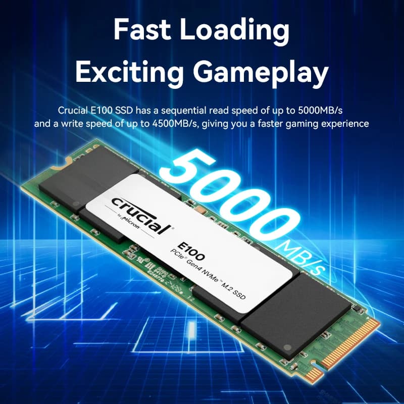 Crucial E100 SSD 1TB 2TB  M.2 NVMe PCIe Gen4 Up to 5,000MB/s Solid State Drive for Laptop Desktop PC Gamer - 2