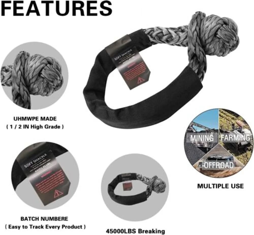 Treeligo 2pcs Soft Synthetic Rope Shackle Recovery Kit 3/4" x 22" for ATV Off-Road Truck Yacht Farming Industrial 45000Ibs - 3