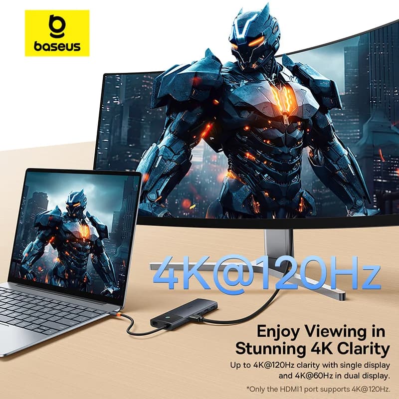 بيسوس يو اس بي سي هاب مزدوج اتش دي ام اي 8K 4K محول 10 في 1 يو اس بي 3.2 10 جيجابت في الثانية مع RJ45 SD TF تايب سي PD 100 واط لماك بوك برو اير هاب - 2