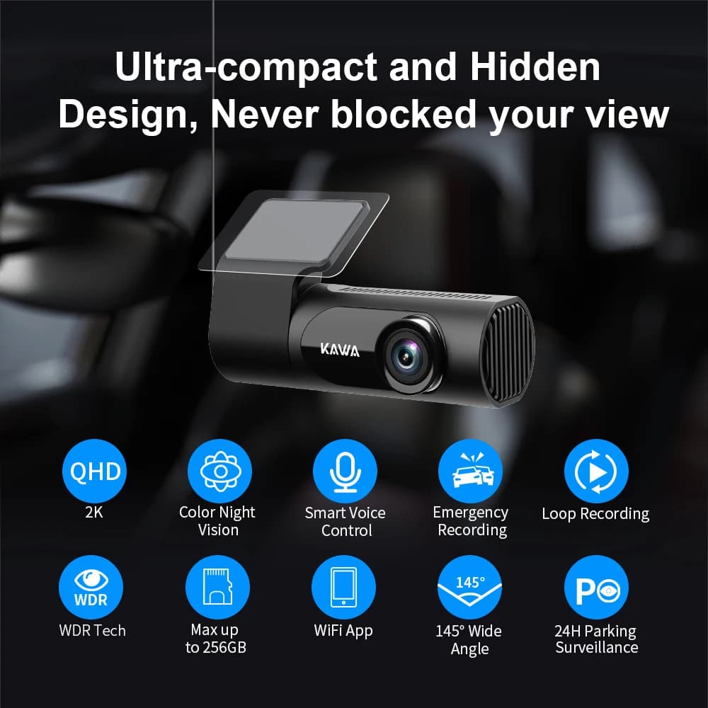 كاميرا لوحة قيادة KAWA D6 بدقة 1440P، مسجل فيديو 2K، تحكم عبر WiFi/التطبيق/الصوت، كاميرا WDR مع مستشعر G، رؤية ليلية، كاميرا مخفية - 6