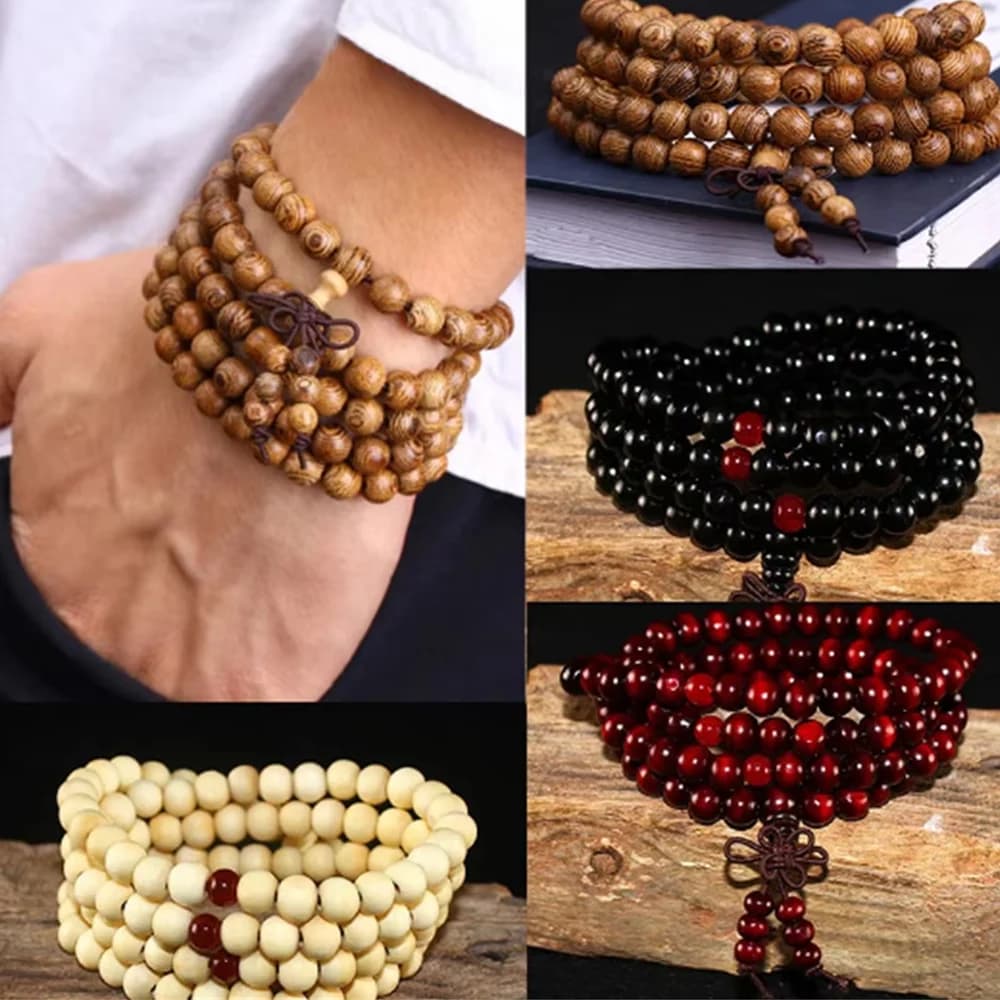 سوار من خشب الصندل الطبيعي للرجال سوار تأمل بوذي بوذا للنساء سوار صلاة 108 حبة سبحة تعليقة ديكور