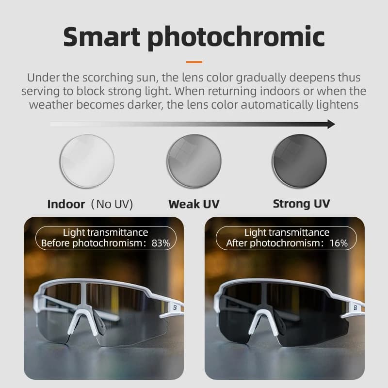 نظارات دراجات ROCKBROS فوتوكرومية مضادة للضباب حماية من الأشعة فوق البنفسجية UV400 نظارات شمسية للدراجات نظارات رياضية للركض نظارات ركوب الدراجات على الطرق الوعرة والطرق الممهدة - 2