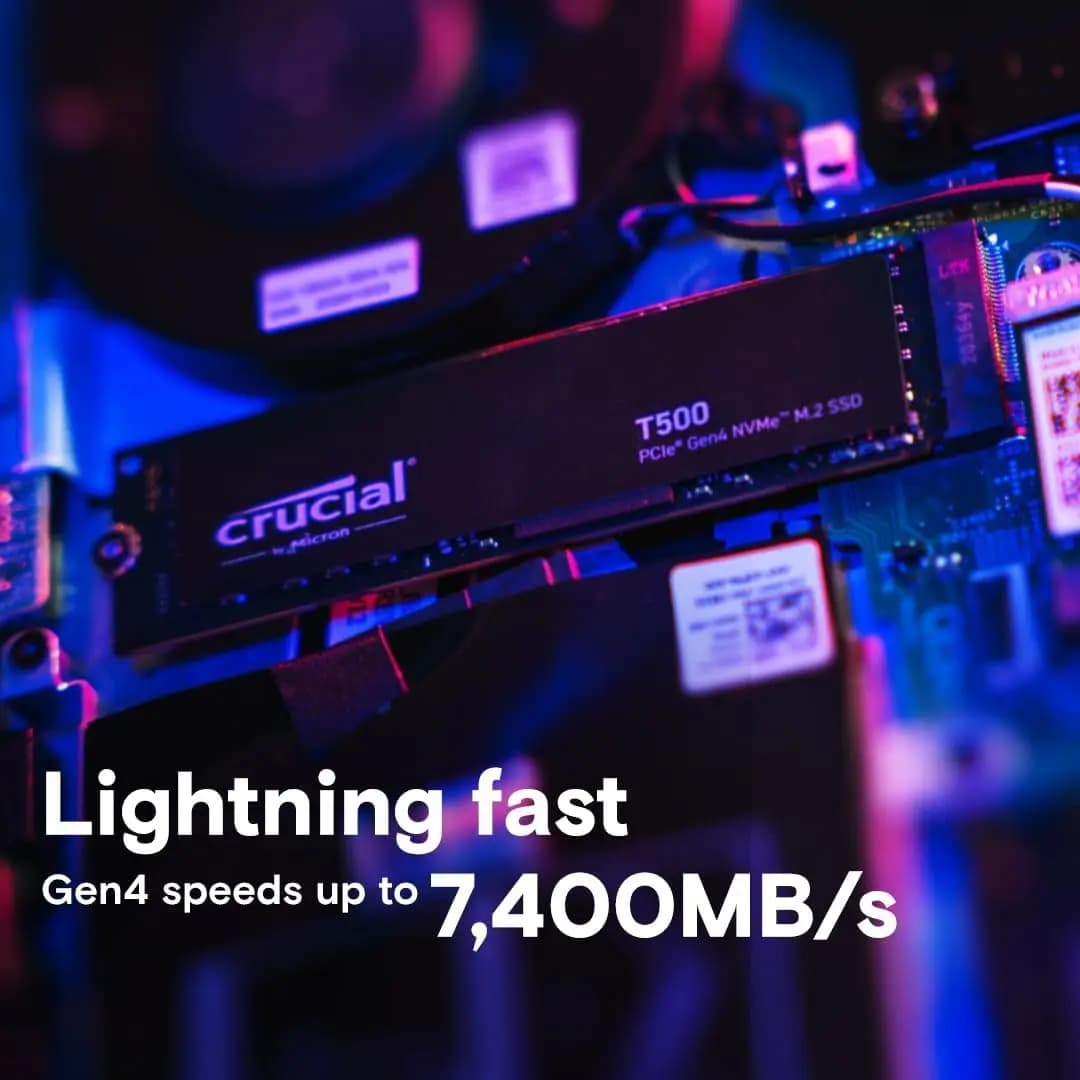 قرص صلب داخلي للألعاب Crucial T500 بسعة 500 جيجابايت/1 تيرابايت، الجيل الرابع NVMe M.2، بسرعة تصل إلى 7300 ميجابايت/ثانية، للابتوب والكمبيوتر المكتبي، جديد وأصلي (عبوة OEM) - 2