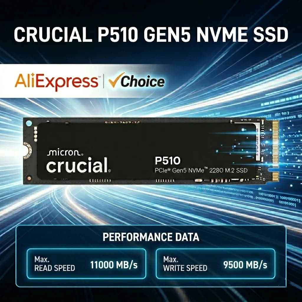 قرص صلب كروشيال P510 بسعة 1 تيرا بايت NVMe M.2 2280 PCIe 5.0 | سرعة قراءة 11000 ميجا بايت/ثانية، كتابة 9500 ميجا بايت/ثانية - ترقية من P3 بلس - 2