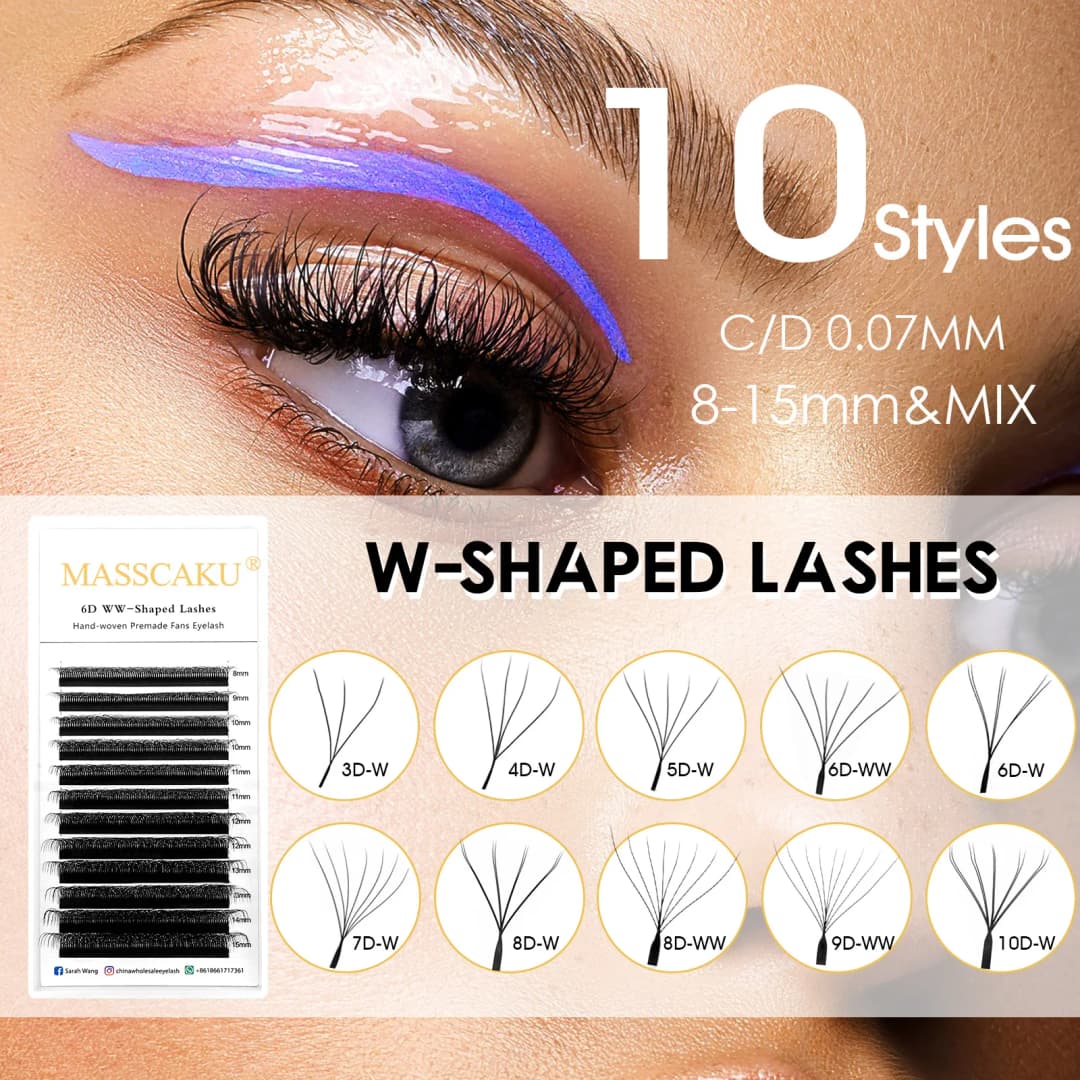 MASSCAKU 12 خطًا من رموش المنك الفاخرة ثلاثية الأبعاد 4D 5D 6D جاهزة رموش صناعية على شكل W ناعمة وطبيعية لوازم تمديد الرموش الفردية - 2