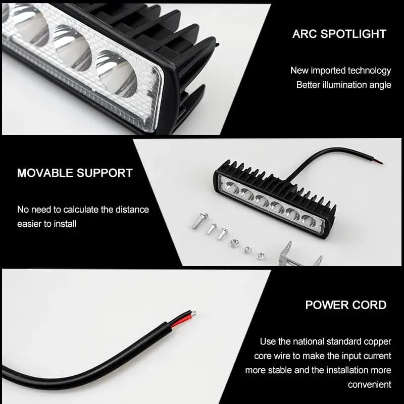 إضاءة عمل سيارة LED 6 مصابيح كشاف عالي السطوع عالمي للطرق الوعرة شاحنات سيارات مصابيح ضباب قيادة DRL مصباح قيادة 12 فولت - 4