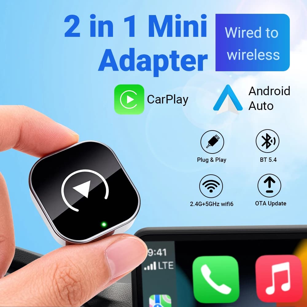 محول جديد صغير 2 في 1 لاسلكي CarPlay وAndroid Auto 5GHz واي فاي، Type-C/USB تشغيل فوري صندوق ذكي لإكسسوارات السيارة