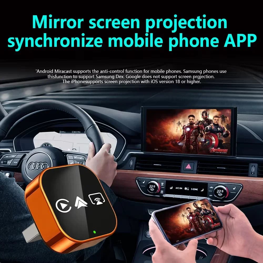 محول CarRocket 4 في 1 من سلكي إلى لاسلكي لسيارات Android Auto مع رابط مرآة وصندوق ذكي Mini Ai USB تشغيل فوري عبر Bluetooth وWiFi - 5